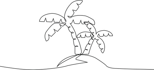 Single line drawing of three palm trees on a sandy dune vector © MstShamima