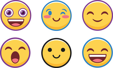 Fototapeta premium Emoticon Emoji Illustration Set Featuring Various Expressions for Social Media, Communication, and Emotional Designs