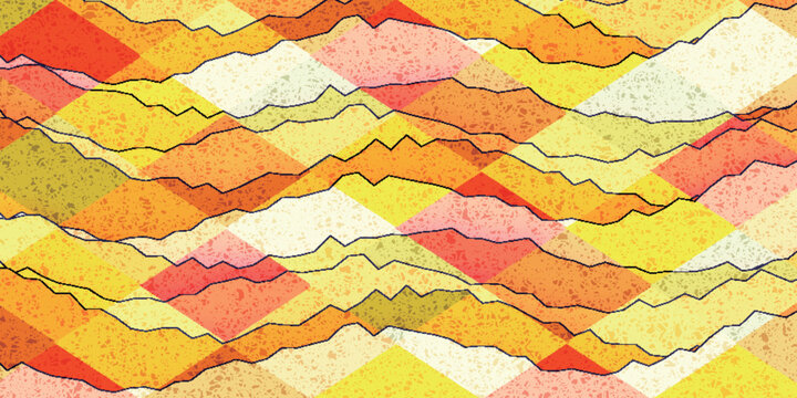 Vibrant geometric pattern with textured orange and yellow shapes