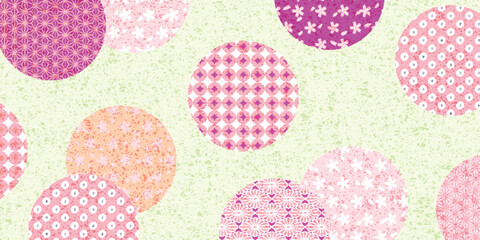 Colorful Japanese style circular patterns with sakura and traditional motifs © KUU