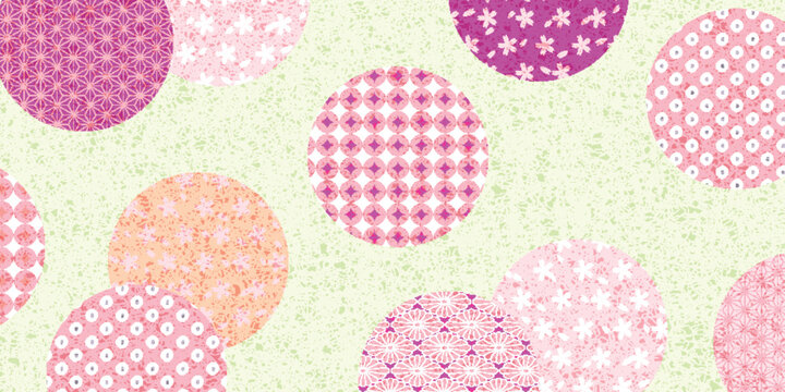 Colorful Japanese style circular patterns with sakura and traditional motifs