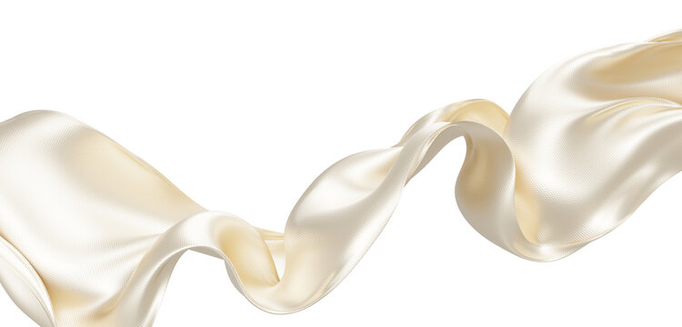 Luxury pearl color fabric flowing with silk weave texture isolated on transparent background with copy space 3D render