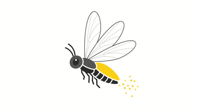 Cartoon firefly illustration on white background with flying wings and light