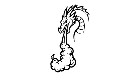Fototapeta premium Dragon head emitting smoke monochrome vector illustration isolated