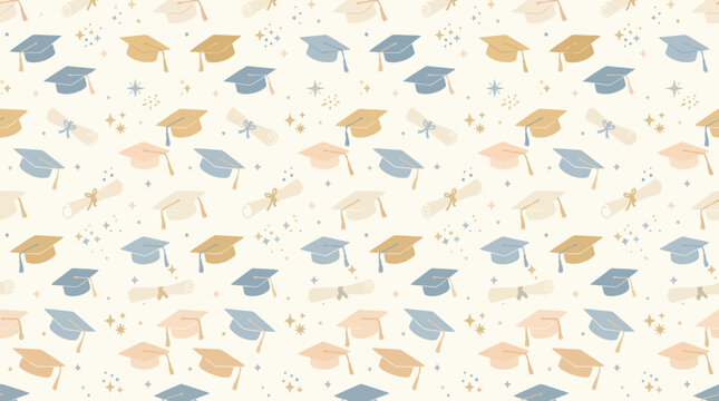 Graduation Caps and Diplomas Seamless Pattern - Cute Flat Design