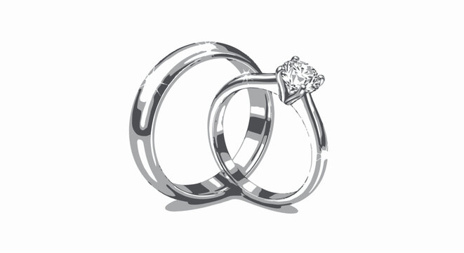 Luxury silver wedding rings with diamond engagement ring isolated on white background, romantic jewelry concept for marriage, anniversary and love celebration branding