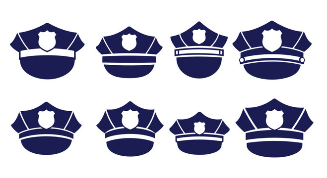 Police Hat Icons Collection: Law Enforcement Uniform Accessories