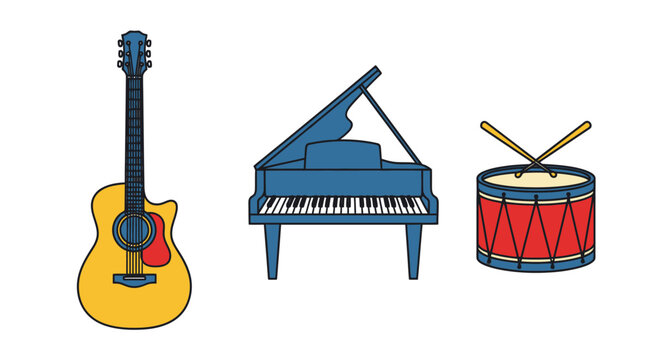 Grand piano illustration with elegant musical instrument design, classic music concept for concert posters, education materials and artistic performance branding