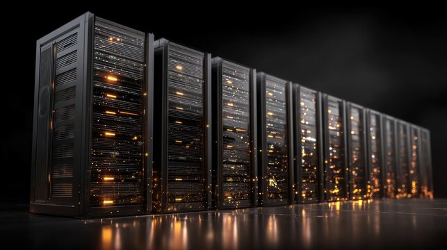 Data center server racks technology concept
