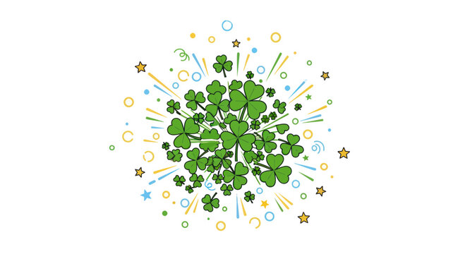 St. Patrick's Day Celebration: Clover Explosion with Confetti and Stars
