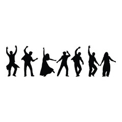 Fototapeta premium Diverse group of seven stylized silhouettes engaged in energetic dancing and joyful celebration expressing freedom and movement on a white background