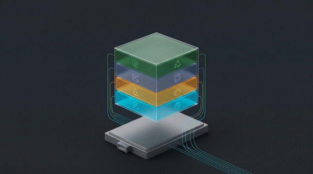 Industrial digital product passport dpp architecture and sustainable supply chain data stack illustration featuring physical asset digital twin and carbon footprint traceability