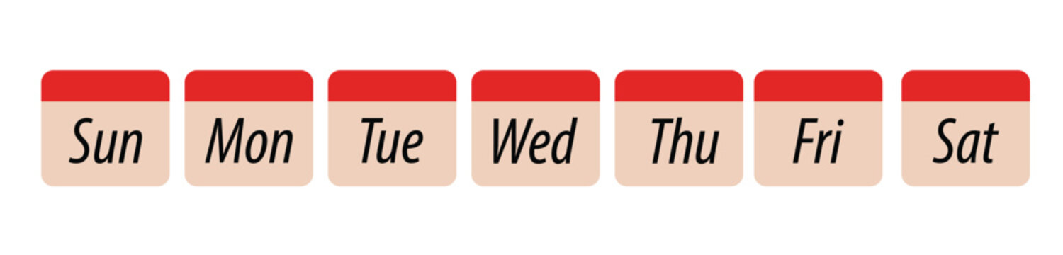 A colorful illustration of the days of the week on calendar blocks, isolated on white background
