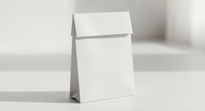 Blank White Kraft Paper Seed Packet Standing Upright Wooden Surface Natural Light Eco Lifestyle Photo