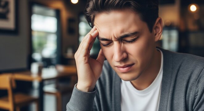 Man holding his head in pain stressed and anxious