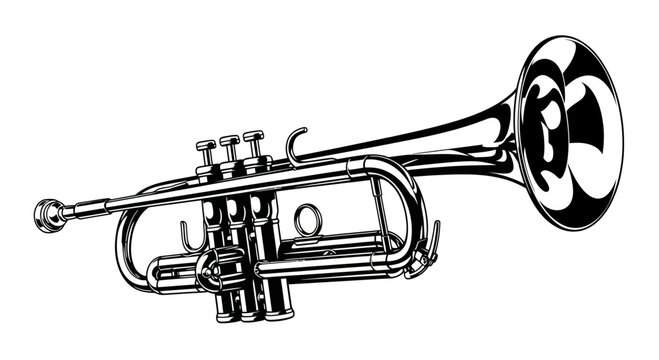 Shiny Brass Trumpet Illustration - Isolated on White Background