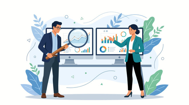 Business professionals analyzing data on monitors, driving growth and strategic decisions