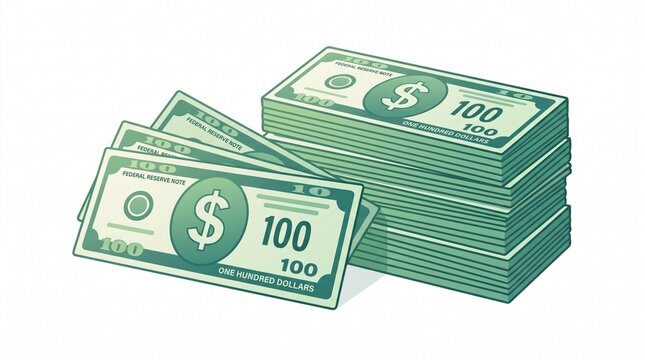 stack of us hundred dollar bills growing wealth and financial success concept flat vector illustration