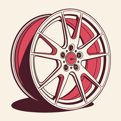 Obraz premium Car wheel with eleven spokes and red rim.