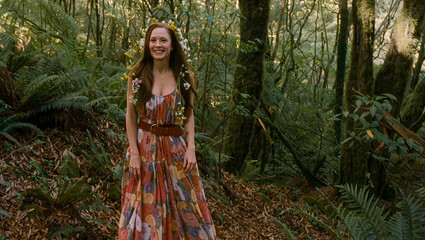 Naklejka premium Authentic 1960s Hippie Women Collection: Vintage Film Style Portraits and Lifestyle Scenes
