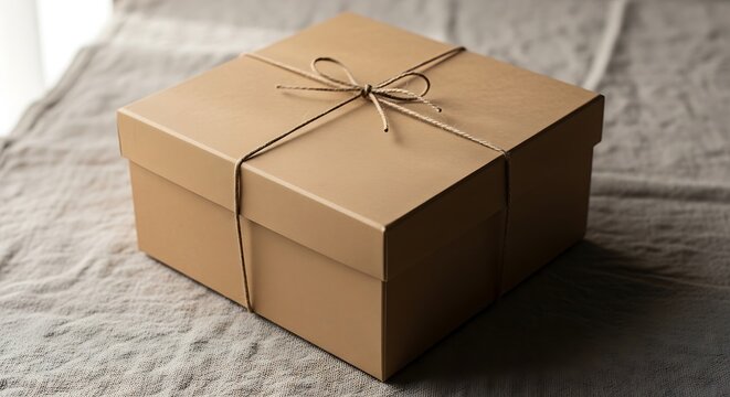 Minimalist Kraft Brown Cardboard Gift Box Tied with String Bow