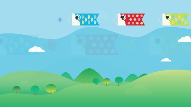 Children&rsquo;s Day Koinobori Banner Animation Horizontal - Copy Space