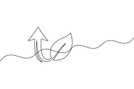 Arrow icon with leaf continuous one line drawing direction symbol minimal outline vector illustration