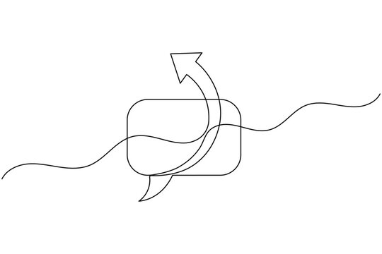 Arrow icon with speech bubble continuous one line drawing direction symbol minimal outline vector illustration