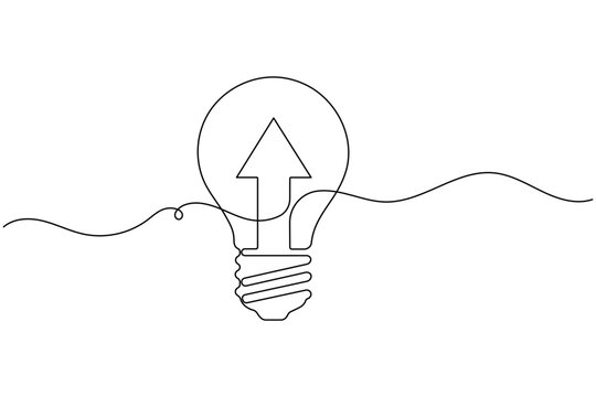 Arrow icon with bulb continuous one line drawing direction symbol minimal outline vector illustration