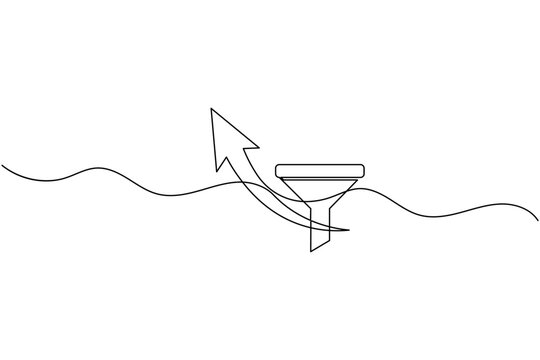 Arrow icon with funnel continuous one line drawing direction symbol minimal outline vector illustration