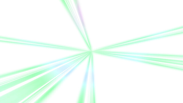 Green radial light beam on transparent background