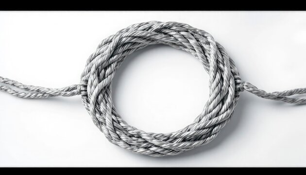 A coiled steel cable with a loop on a white background, isolated on white background