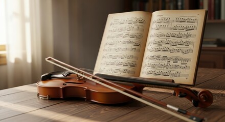 Naklejka premium Violin and Sheet Music on Sofa.
