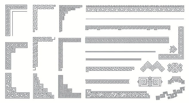 Greek Key Pattern Borders and Corners Collection - Ancient Ornament Design