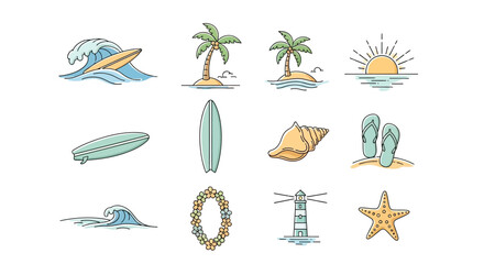 Beach icons with seashells and starfish. © Mbah Suro
