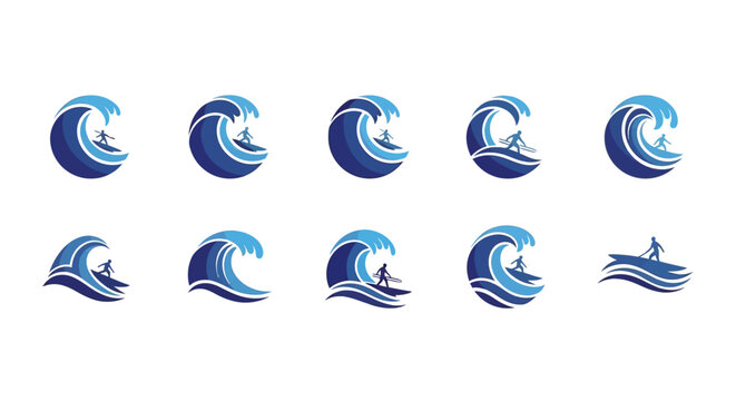 Collection of wave icons in blue.