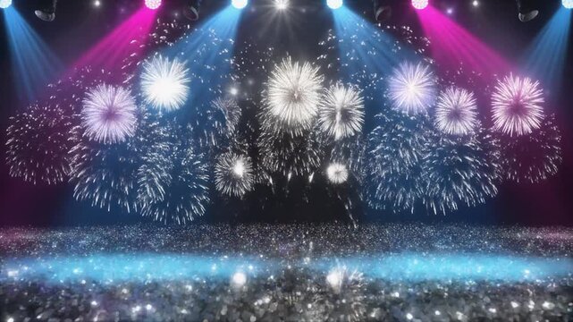 Grand Celebration Finale: Spectacular Fireworks on a Luxury Stage with Curtains