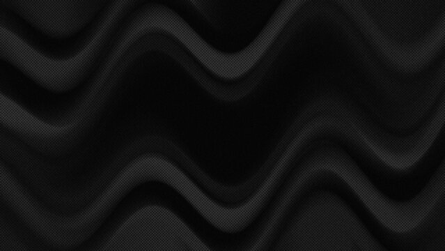black background with a microscopic texture of fine spots or grids resembling a mesh or microweave, and a metallic gray (Dark Charcoal or Silver) accent wave pattern.