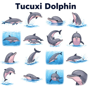 Tucuxi Dolphin Swimming in River &ndash; Amazon Freshwater Dolphin Wildlife Scene