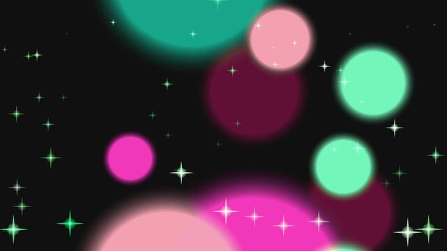 Glowing colorful orbs float in space with stars shining brightly around them at night.