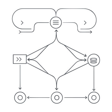 Black and white flowchart diagram with arrows loops and symbols