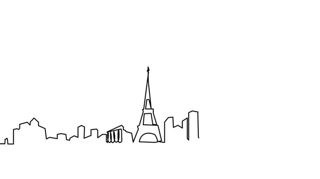 Paris Skyline Line Art Animation, Minimal Continuous Line Drawing Eiffel Tower Cityscape 4K