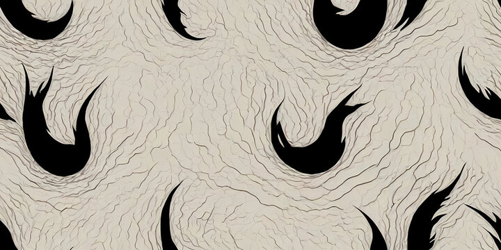 Abstract pattern features flowing black curves layered over a textured beige background to provide a sophisticated aesthetic.