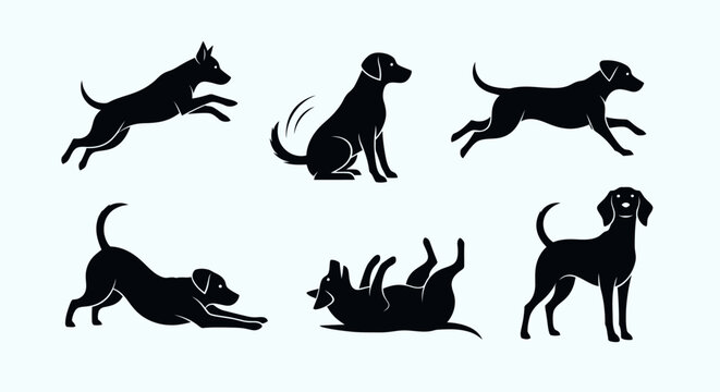 Black dog silhouettes in various poses 3.