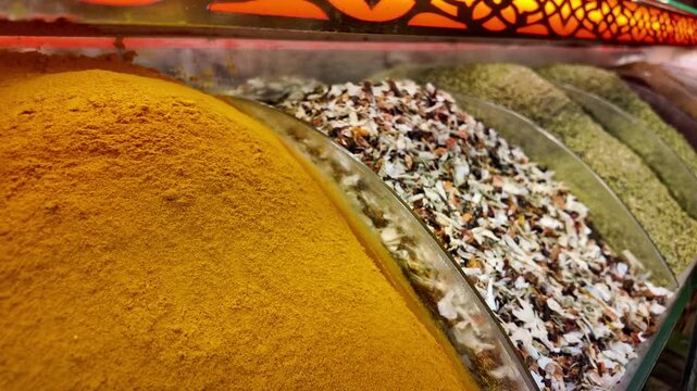 Exploring spices in a market in the afternoon sun