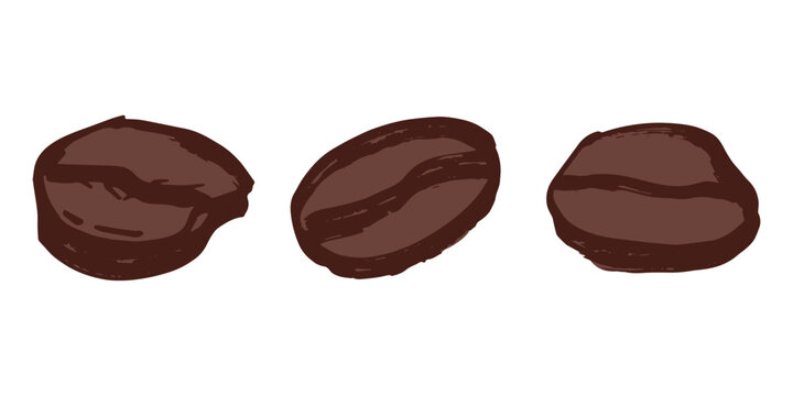 Set of hand drawn fresh roasted coffee bean Arabica robusta seed doodle Single element for design print packaging label decor