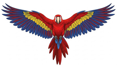 Flying scarlet macaw parrot wings spread realistic vector illustration colorful tropical bird isolated on white background clipping path © Imran
