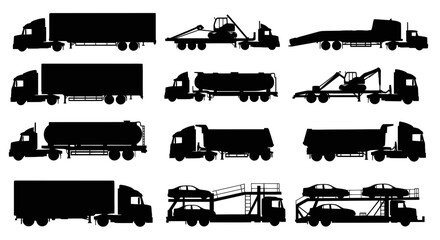 Collection of Truck Silhouettes: Delivery, Tanker, Car Carrier, Dump Truck © jono