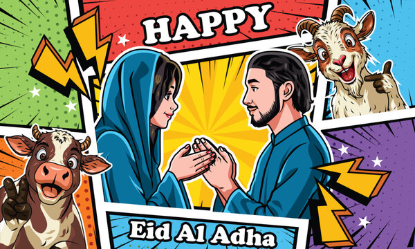 Eid al Adha Qurban Concept Pop Art Comic Style Design