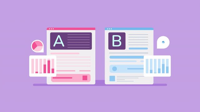 E-business development strategy. AB testing comparing two webpages. Ebusiness development strategy ab testing comparison of two website pages for optimal results. 2d animation.